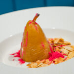 Pears in wine with Cardamon Cream